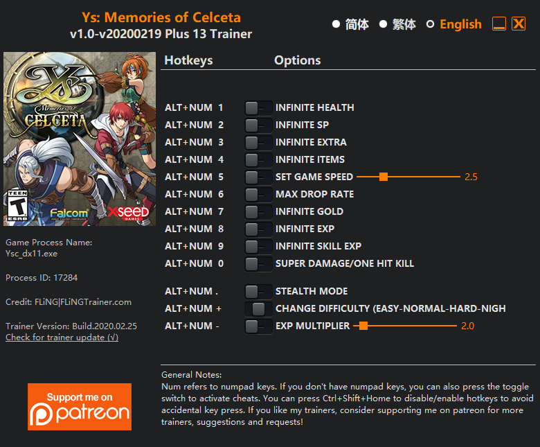 Ys: Memories of Celceta Trainer - TrainerDownload.com