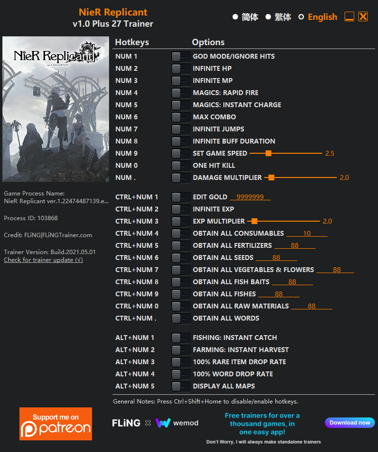 NieR Replicant Trainer - TrainerDownload.com