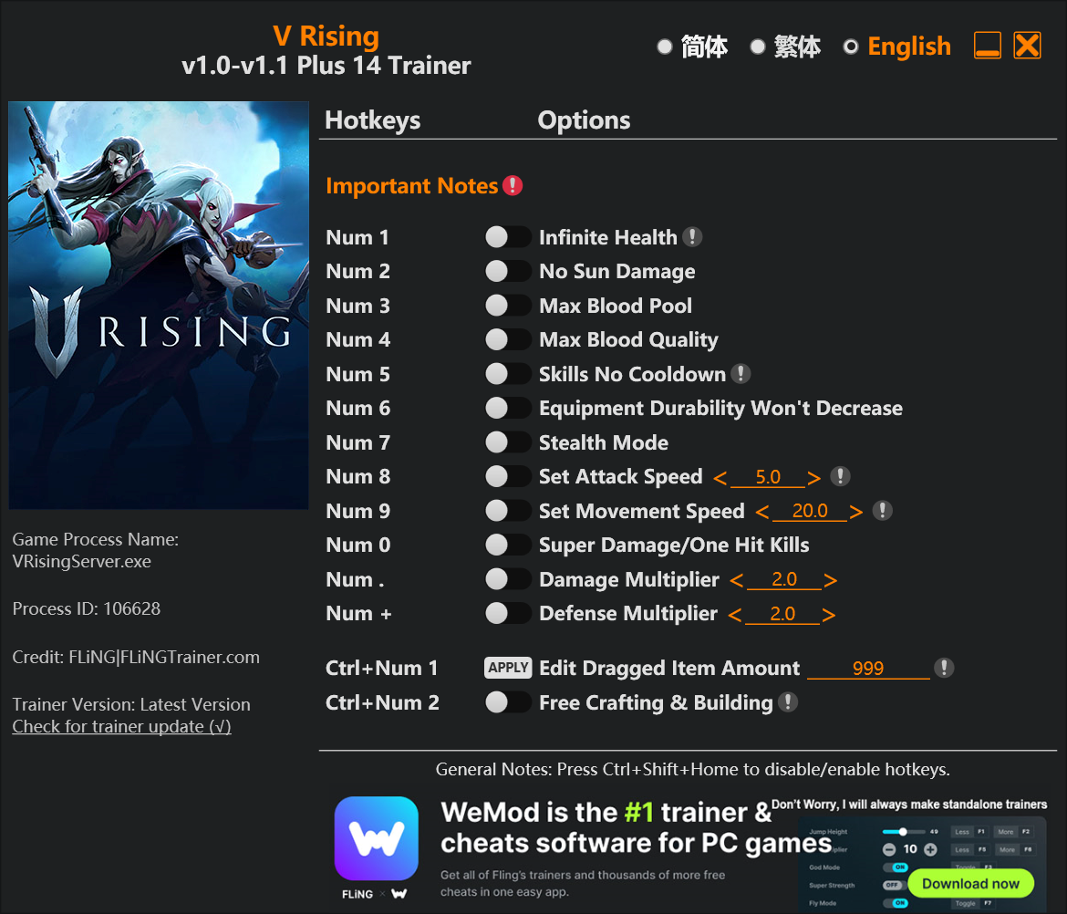 V Rising Trainer - TrainerDownload.com