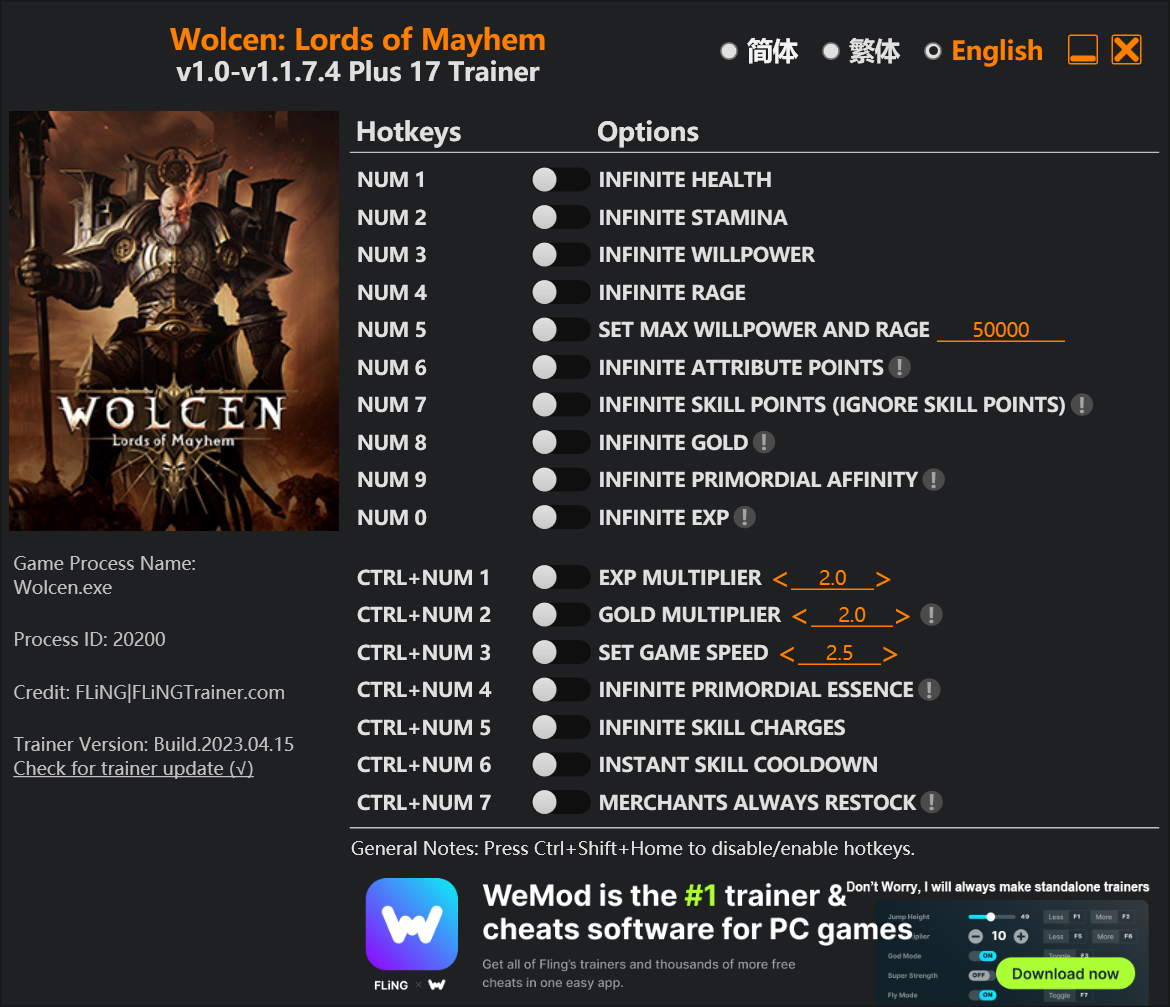 Wolcen: Lords of Mayhem Trainer - TrainerDownload.com
