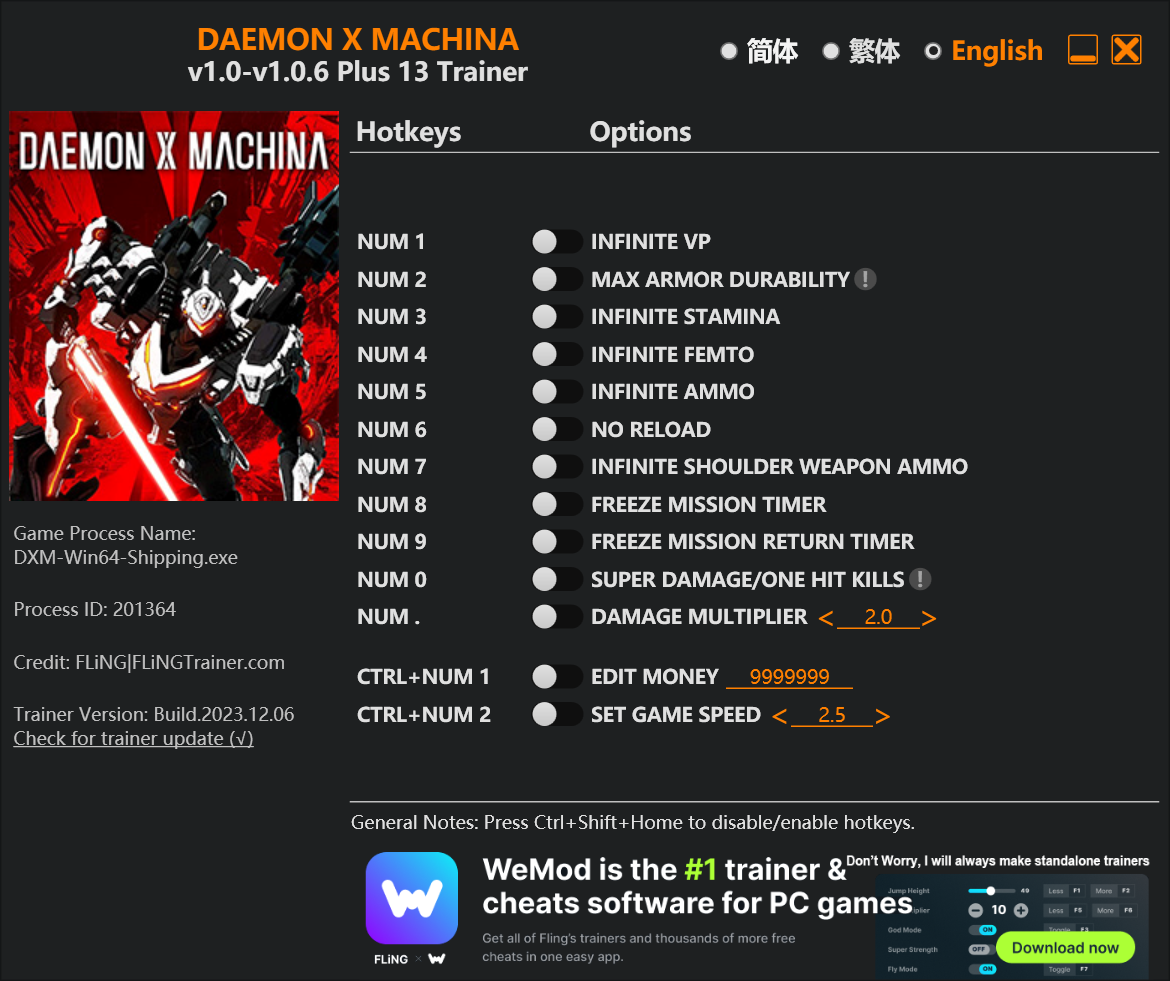 Daemon X Machina Trainer - TrainerDownload.com