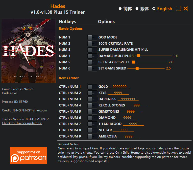 Hades Trainer - TrainerDownload.com