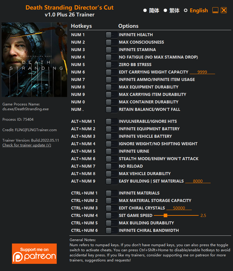 Death Stranding Director’s Cut Trainer - TrainerDownload.com
