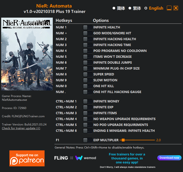 NieR: Automata Trainer - TrainerDownload.com