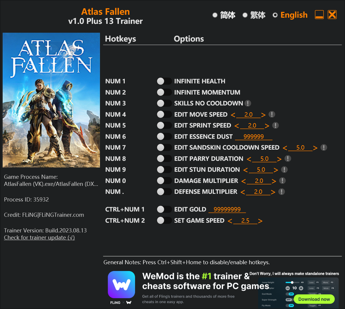 Atlas Fallen Trainer - TrainerDownload.com