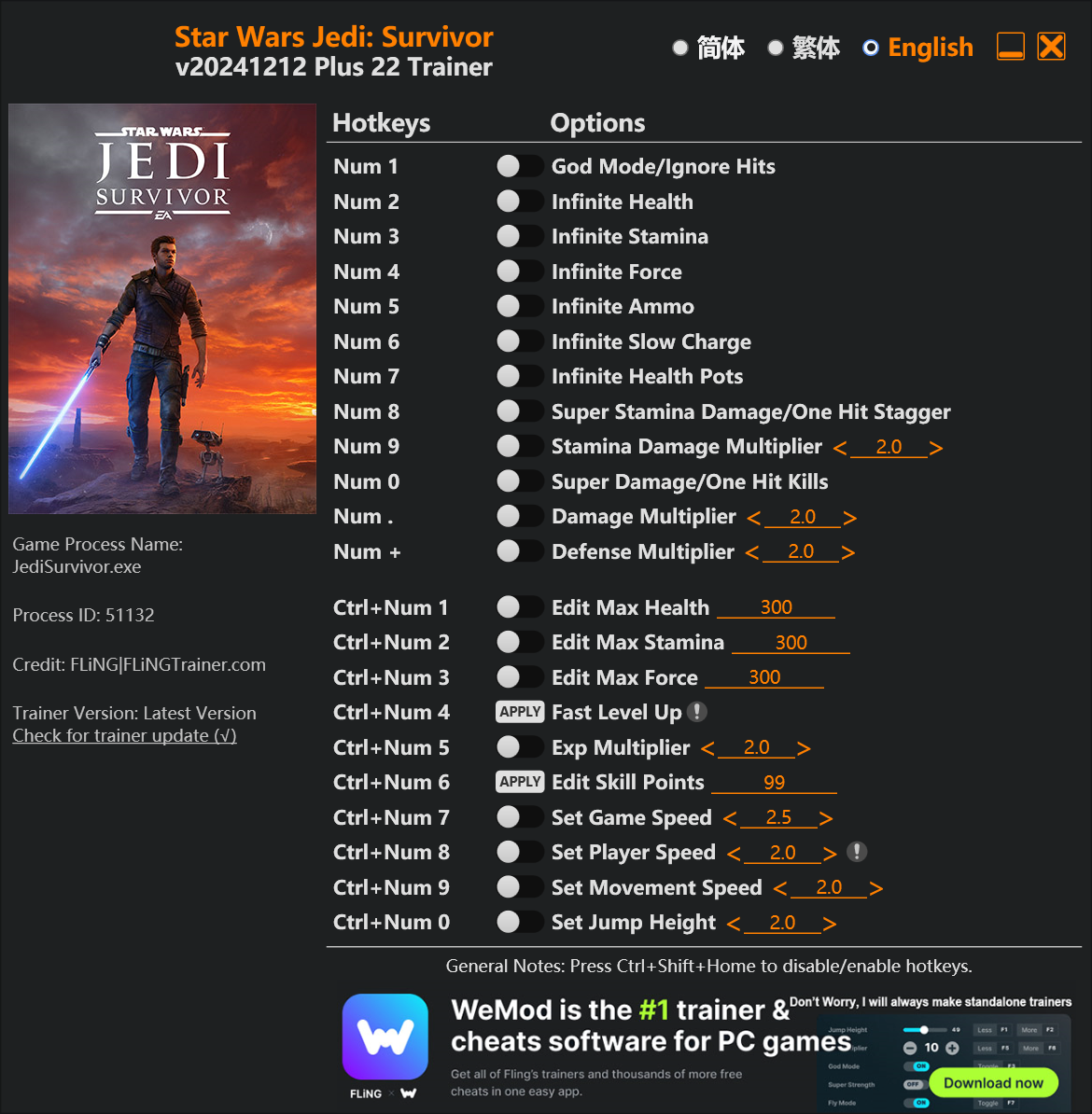 Star Wars Jedi: Survivor Trainer - TrainerDownload.com