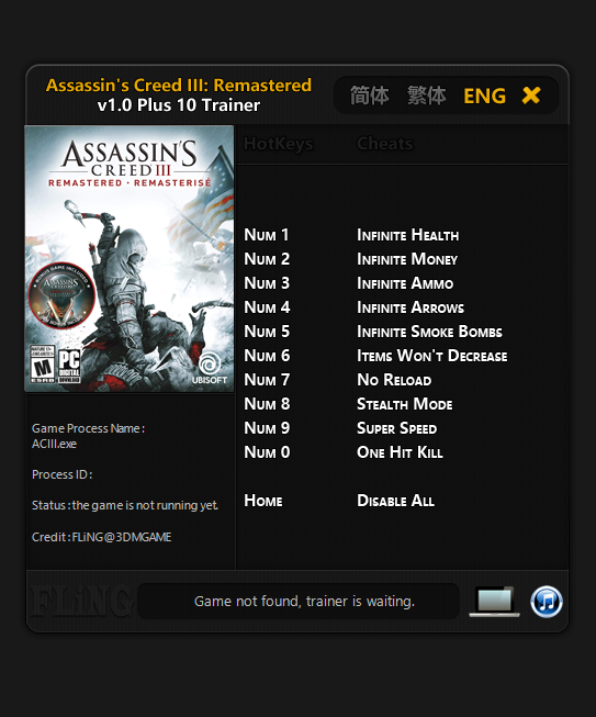 Assassins Creed III Remastered Trainer - TrainerDownload.com