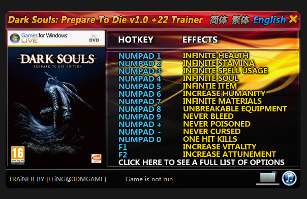 Dark Souls: Prepare to Die Edition	 Dark Souls: Prepare to Die Edition Trainer - TrainerDownload.com