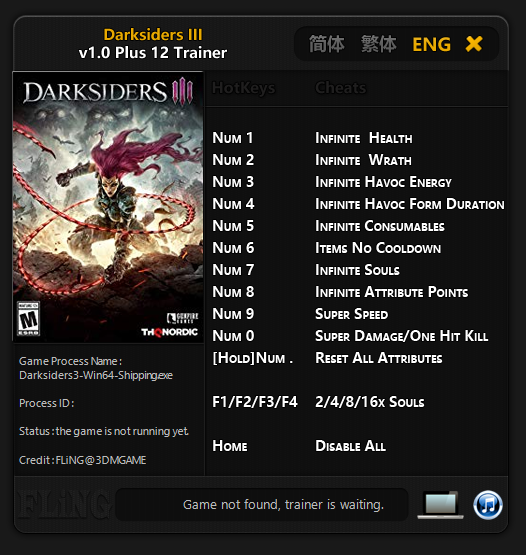 Darksiders III Trainer - TrainerDownload.com