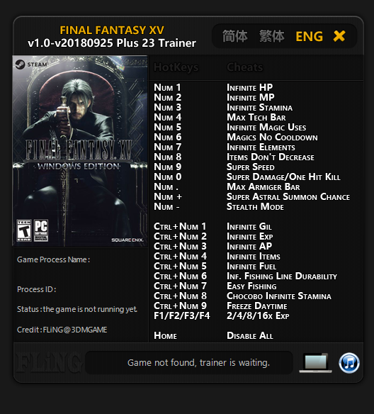 Final Fantasy XV Windows Edition Trainer - TrainerDownload.com